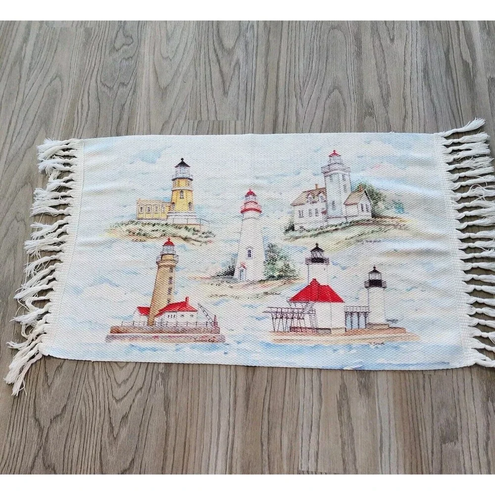 Historical Lighthouses Summer Doormat Throw Rug Fringe Indoor Outdoor 22